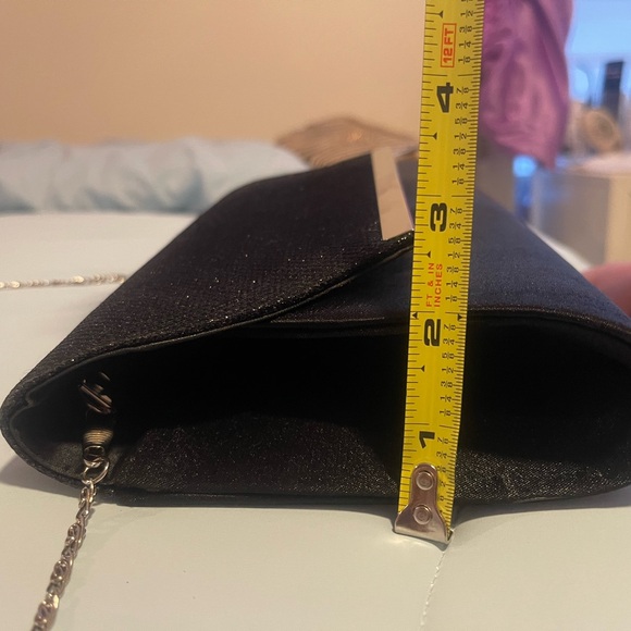 Formal satin envelope purse black, silver hardware. 9”x5”x 2 21” Handle - Picture 8 of 9